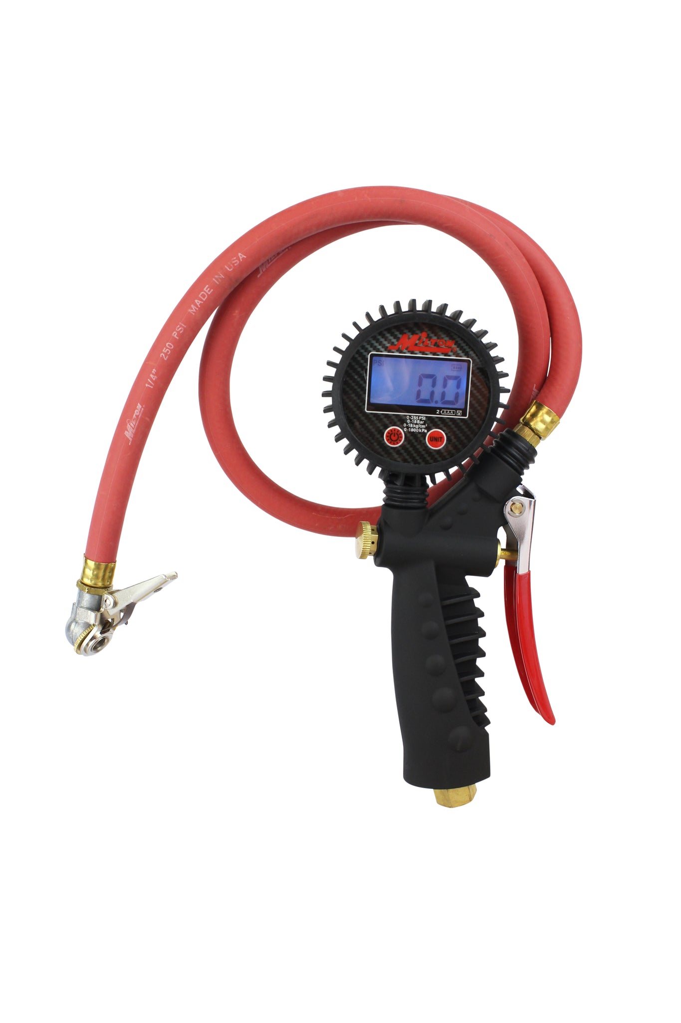 Milton 572D Pro Digital Pistol Grip Tire Inflator with Pressure Gauge 36" Hose and Kwik Grip Safety Chuck, Made In USA 255 PSI - 1