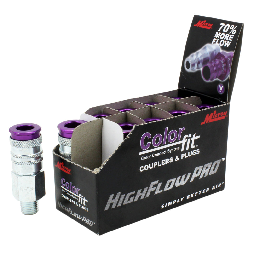 ColorFit™ by Milton HIGHFLOWPRO™ 765VC Pneumatic Coupler - (V-Style, Purple) - 1/4