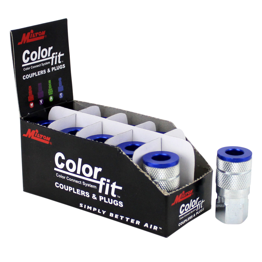 ColorFit™ by Milton 785TC Pneumatic Couplers - (T-style, Blue) - 1/4