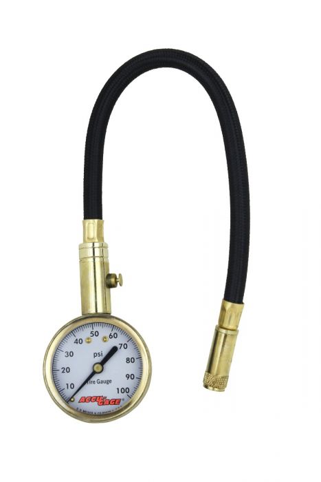 Accu-Gage by Milton Dial Tire Pressure Gauge with Straight Air Chuck and 11 in. Braided Hose - ANSI Certified for Motorcycle/Car/Truck Tires (0-100 PSI)