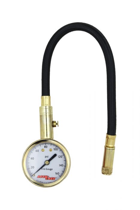 Accu-Gage by Milton Dial Tire Pressure Gauge with Straight Air Chuck and 11 in. Braided Hose - ANSI Certified for Motorcycle/Car/Truck Tires (0-160 PSI)