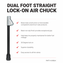 Load image into Gallery viewer, Milton ¼” FNPT Dual Foot Straight Lock-on Chuck Non-Slip Grip Matte Black Poly Finish, Use with Tire Inflator/Pressure Gauges
