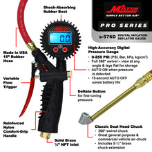 Load image into Gallery viewer, Milton S-576D Pro Digital Pistol Grip Inflator Gauge - Dual Head Chuck and 15&quot; Hose - 255 PSI
